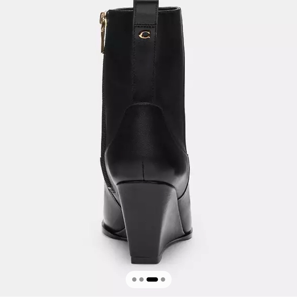 Coach Sleek Black Wedge Boots with Pointed Toe - Picture 2 of 5
